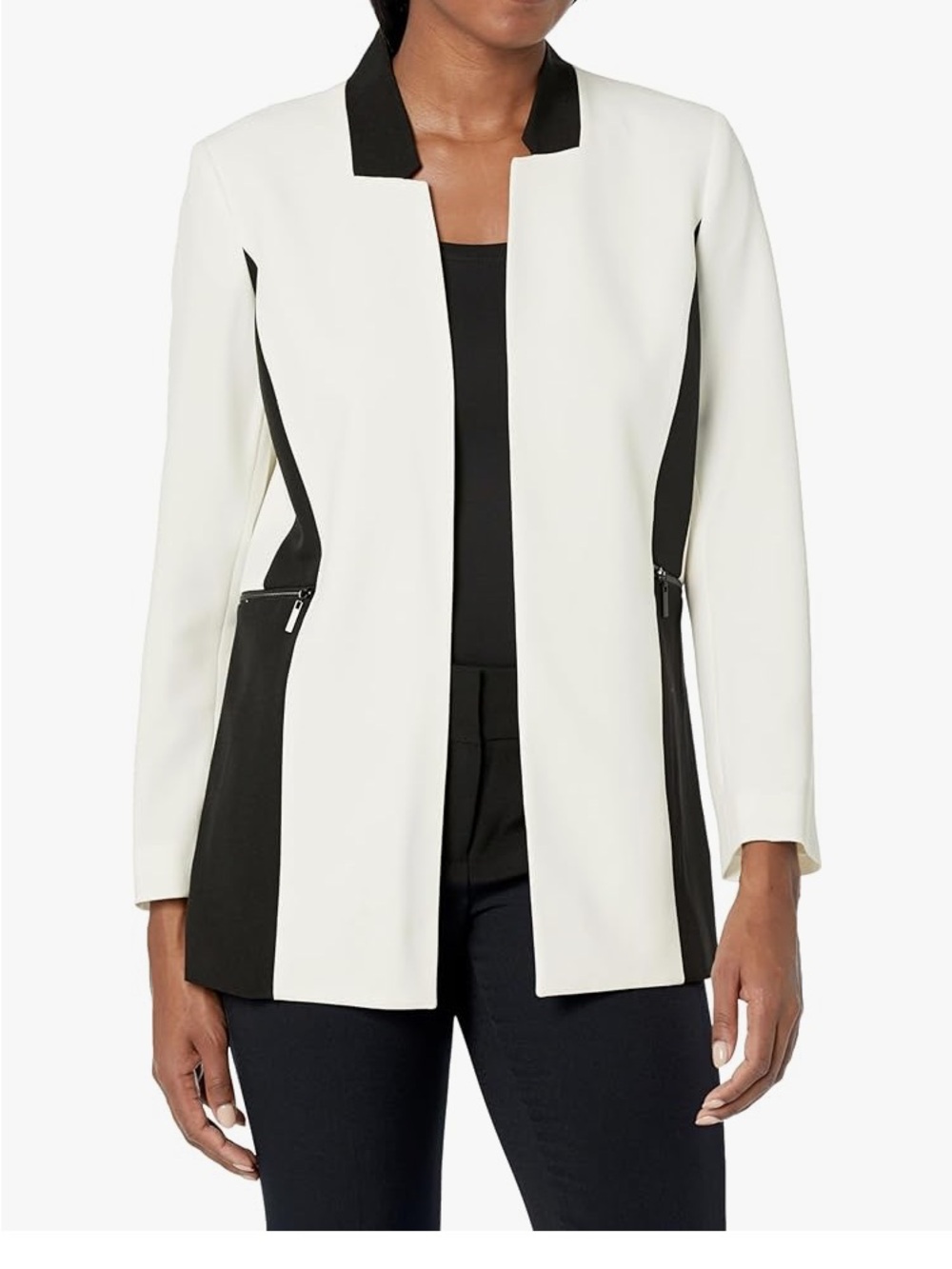Kasper Colorblock Open-Front Women's Blazer Jacket in 
Vanilla Ice/Black
